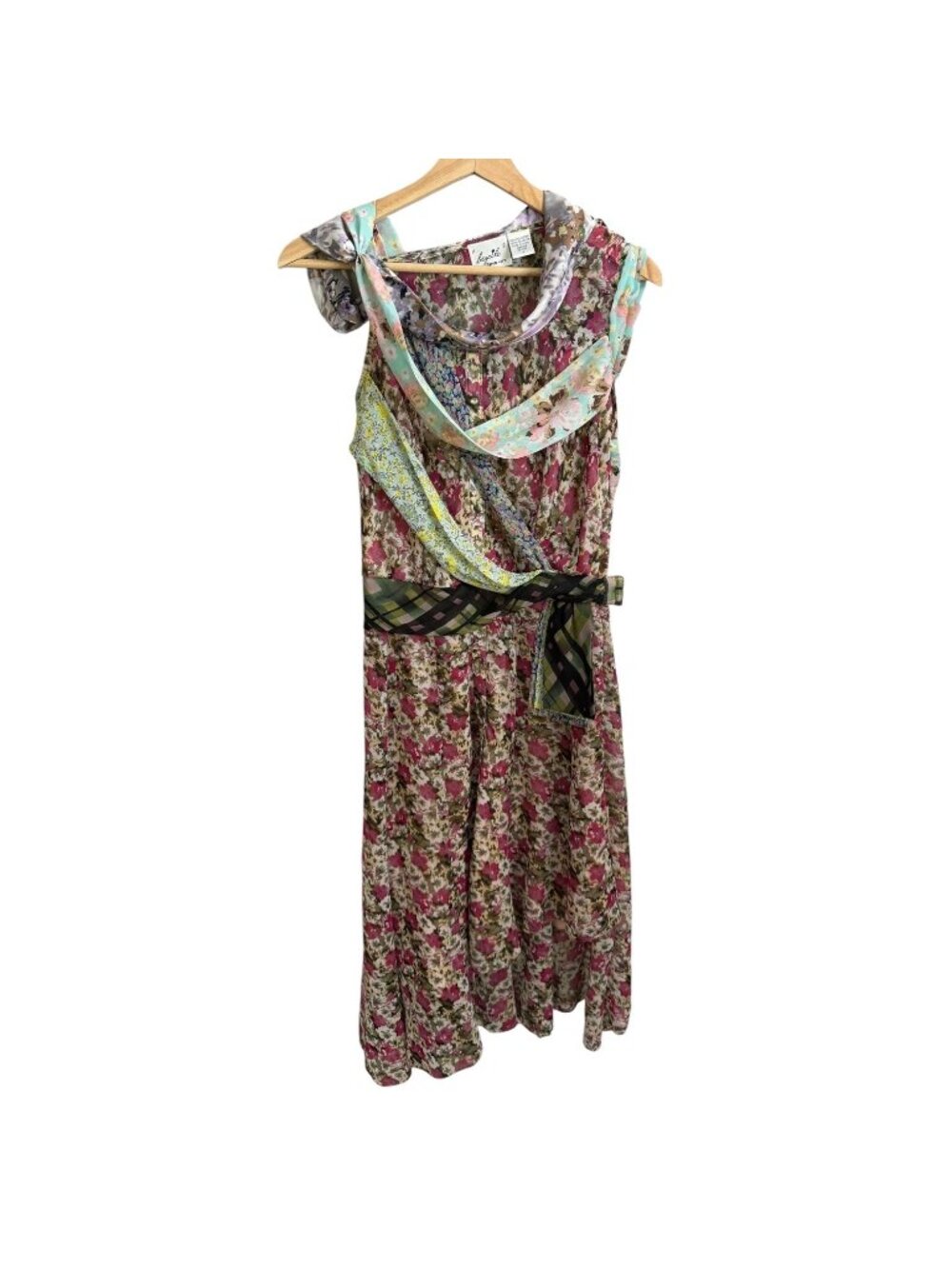Beguile Byron Lars Quirky Twee Multicolor Mixed Floral Print Drapey Midi‎ Dress